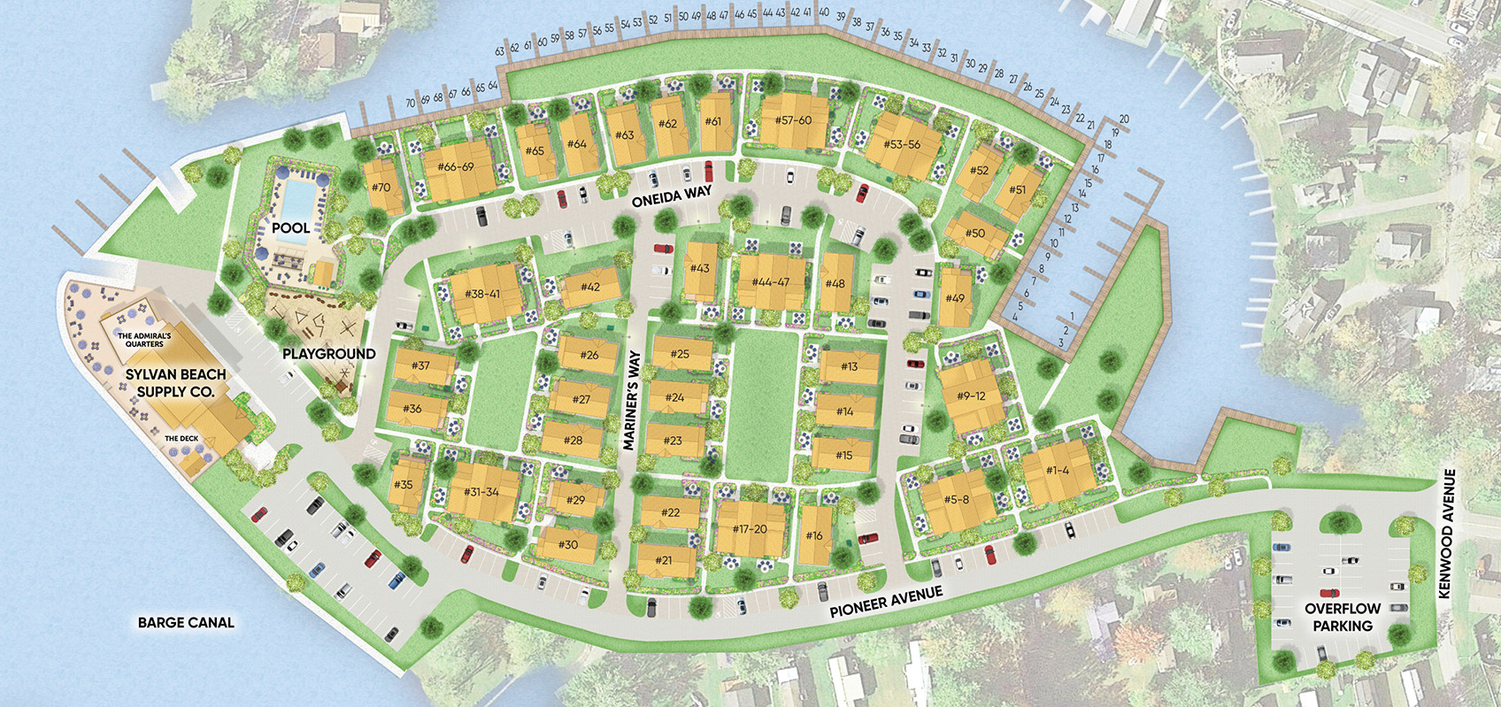 Map of the Cove showing locations of all cottages